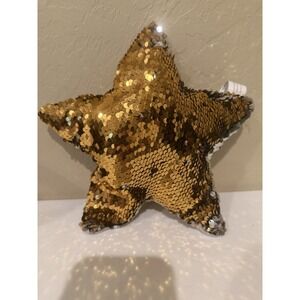 Gold Sequin Star Pillow Reversible Mermaid Sequin Decor 9" Throw Cushion